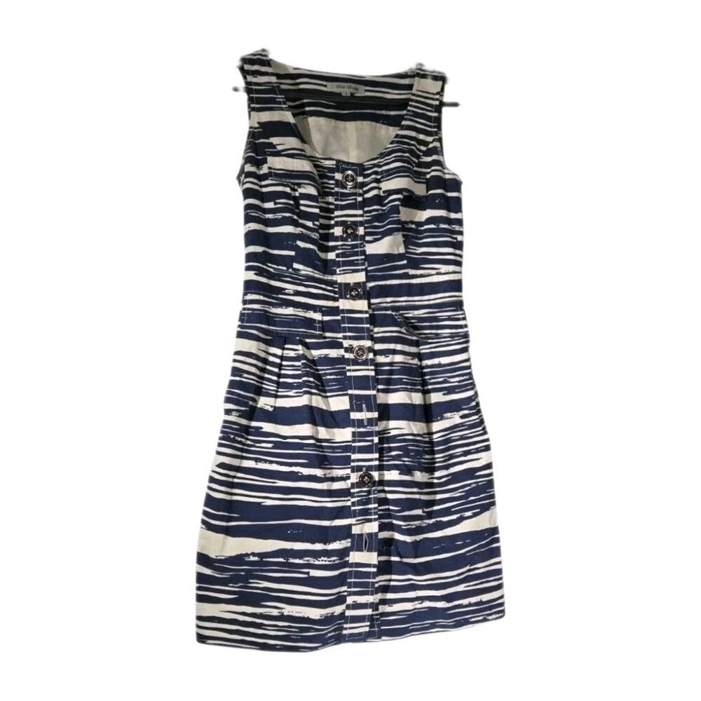 Beth Bowley Sleeveless Shift Dress Navy Ivory Abstract Brushstroke Cotton- Sz 4